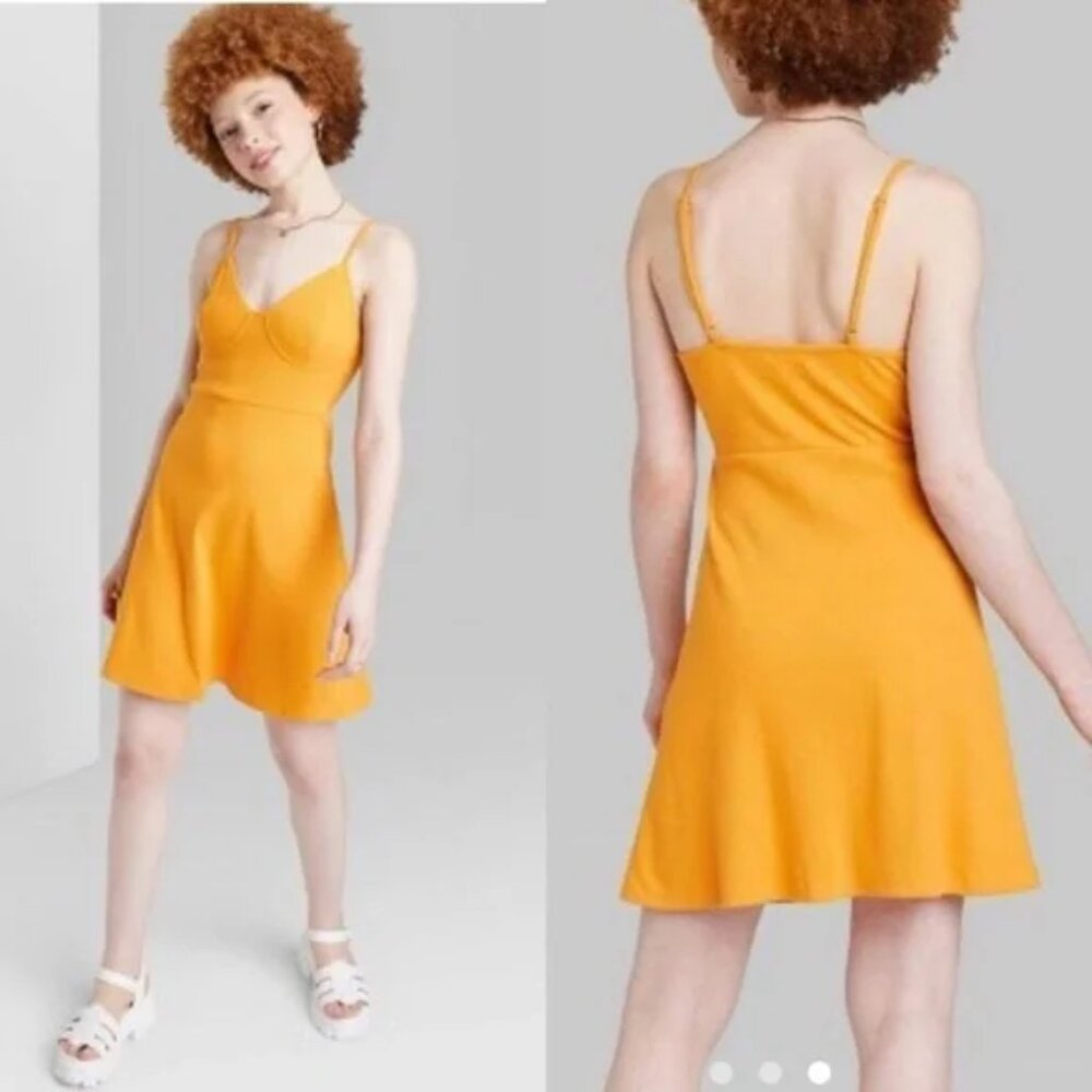 Wild Fable Yellow Ribbed Mini Dress Spaghetti Strap A Line Size XS